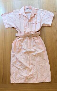 Vintage 80s Taurus II Pink Belted Dress Womens Size 10, Retro Secretary Dress